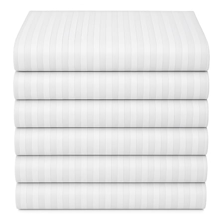 Linteum Queen White Striped Cotton Blended Flat Sheet 98x120 Inches, 250 Thread Count (6)
