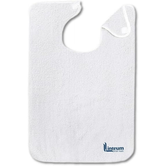 Linteum Textile 18x30 inches White 100% Cotton Unisex Adult Bib (3 Pack) Velcro Closure