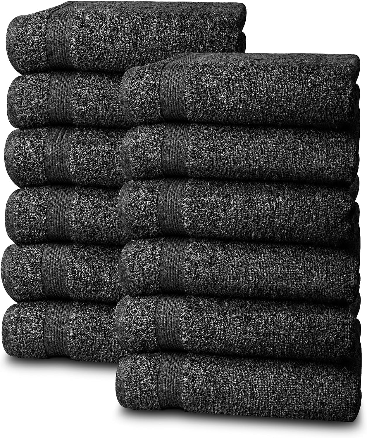 Linteum Textile 100% Cotton Bleach Proof Hand Towels 16x27 Inches [Pack of 12] Black