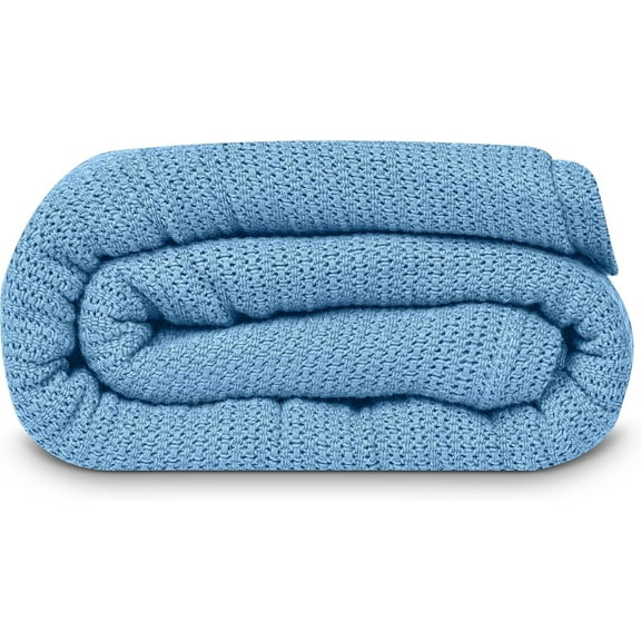 Linteum Textile 100% Cotton Leno Weave Blanket (Blue, Queen) 90x90 Inches