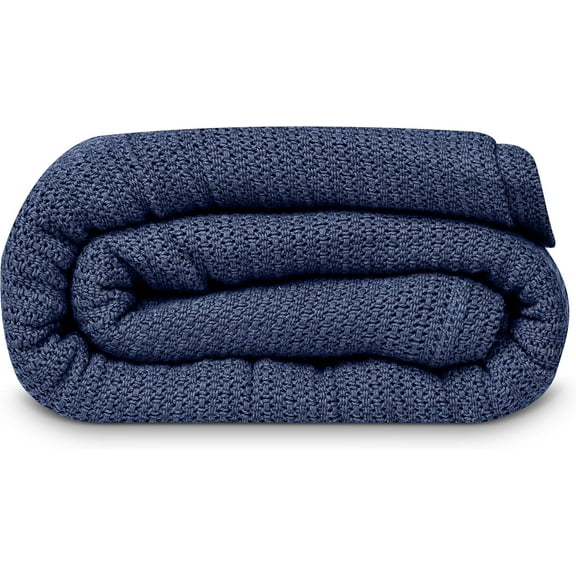 Linteum Textile 100% Cotton Leno Weave Blanket (Navy Blue, Queen) 90x90 Inches