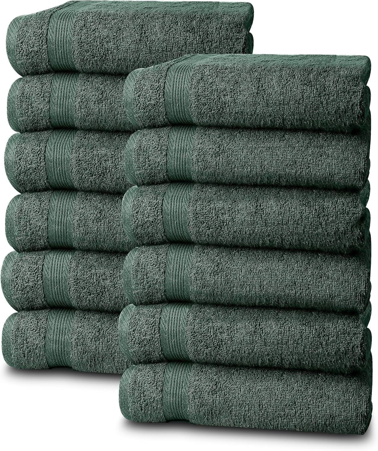 Linteum Textile 100% Cotton Premium Hand Towels 16x27 Inches [Pack of 12] Hunter Green