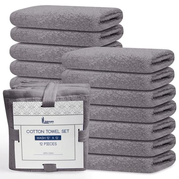 Linteum Textile 100% Cotton Premium Washcloths, 12x12 Inches [Pack of 12] Dove