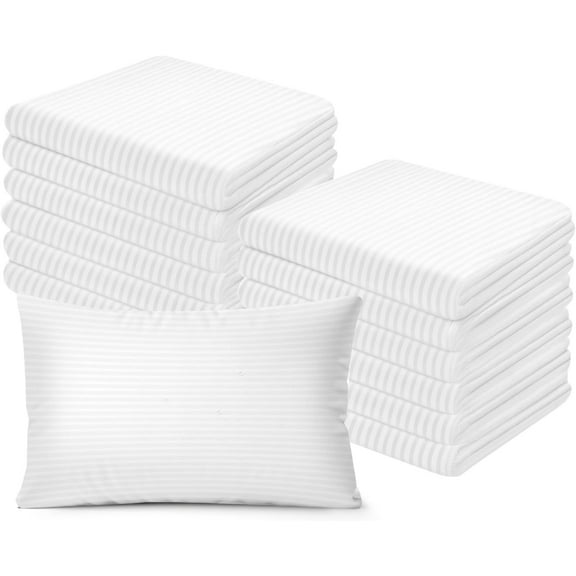 Linteum Textile (12-Pack, 20x30 in) PILLOWCASES STANDARD/QUEEN SIZE, 250 Thread Count, White w/ White Stripes