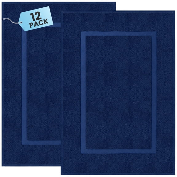 Linteum Textile (12-Pack, 21x30 in., Blue) 100% Cotton Bath Mats [Not a Bathroom Rug]