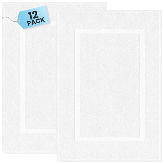 Linteum Textile (12-Pack, 21x30 in., White) 100% Cotton Bath Mats [Not a Bathroom Rug]