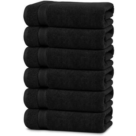 Linteum Textile 20x40 Inch, 100% Cotton Premium Hair Towels, Luxury Black (6 Pack)