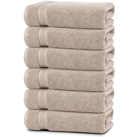 Linteum Textile 20x40 Inch, 100% Cotton Premium Hair Towels, Luxury Taupe (6 Pack)