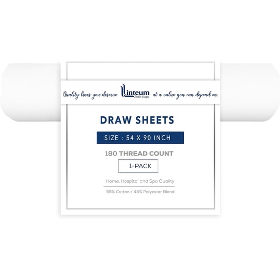 Linteum Textile 54x90 White Draw Sheet, 180 Thread Count Polycotton Flat Sheet (1 Pack)