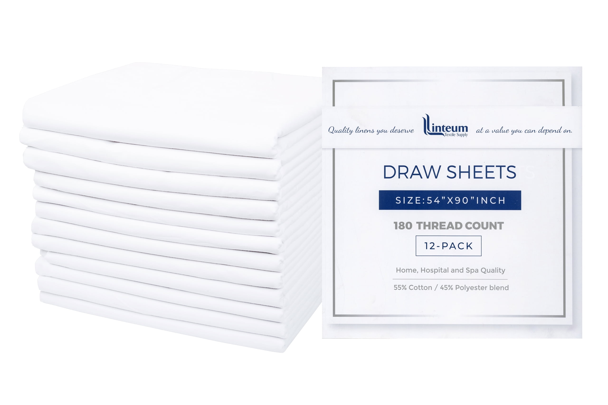 Linteum Textile 54x90 White Draw Sheets 180 Thread Count Polycotton