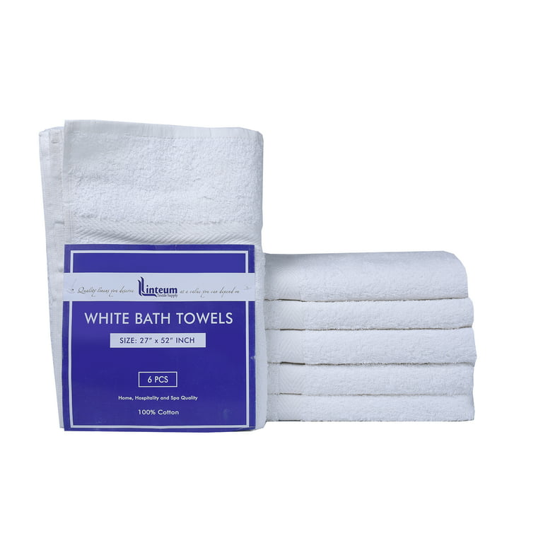 Linteum Textile (6-Pack, 27x52 in) Hotel-Quality WHITE BATH TOWELS, 100%  Cotton