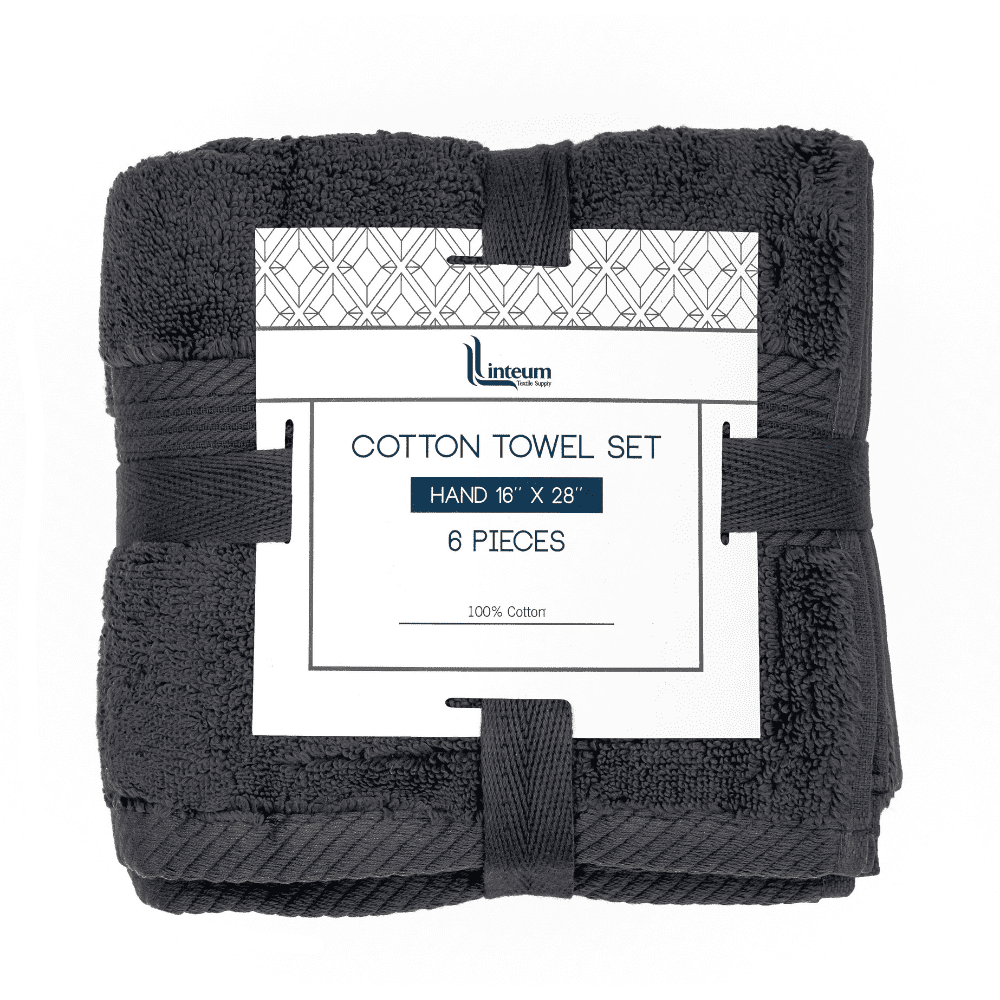 Linteum Textile Supply 6 Piece Towel Set, 16x28 Inch, 100% Soft Cotton Zero Twist 16 Single Yarn Ring Spun Luxury Hand and Face Towels Spa Quality, Stone Grey