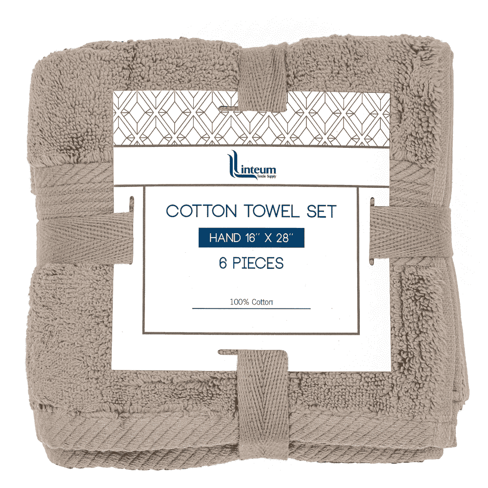 Linteum Textile Supply 6 Piece Towel Set, 16x28 Inch, 100% Soft Cotton Zero Twist 16 Single Yarn Ring Spun Luxury Hand and Face Towels Spa Quality, Taupe
