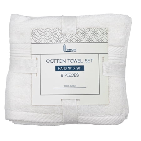 Linteum Textile Supply 6 Piece Towel Set, 16x28 Inch, 100% Soft Cotton Zero Twist 16 Single Yarn Ring Spun Luxury Hand and Face Towels Spa Quality, White