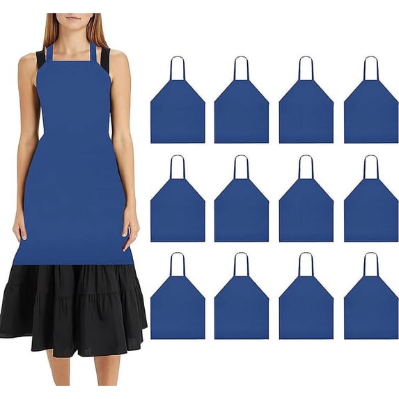 Linteum Textile Chef Bib Apron Royal Blue – Unisex Multipurpose Commercial Apron for Home, Restaurants and Commercial Kitchens 12 Pack, 28 x 32