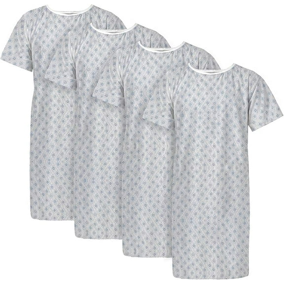 Linteum Textile Cotton Blend Hospital Patient Gown with Back Tie, Fits up to 2XL (4 Pack)