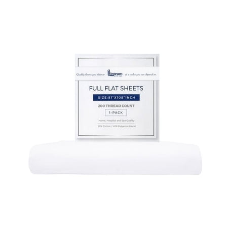 Linteum Textile Full White Flat Bed Sheets - 81x108 Inches, 200 Thread Count (1 Pack)