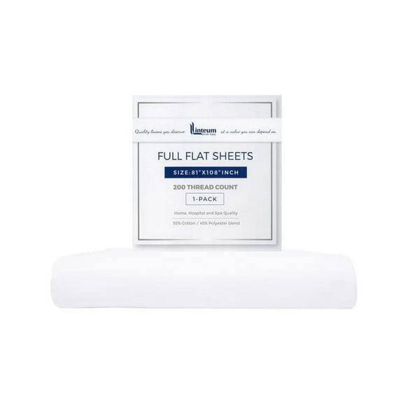 Linteum Textile Full White Flat Bed Sheets - 81x108 Inches, 200 Thread Count (1 Pack)