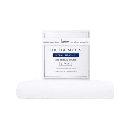 Linteum Textile Full White Flat Bed Sheets - 81x108 Inches, 200 Thread Count (6 Pack)