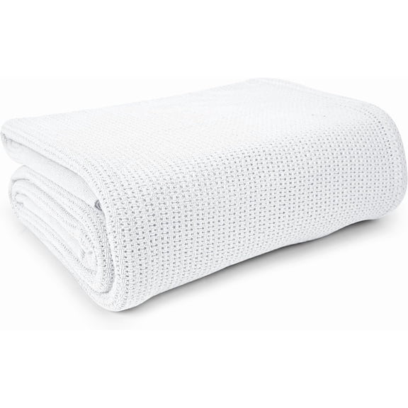 Linteum Textile Hospital Thermal Blanket 66x90 Inch 100% Cotton 2-Pack Breathable Soft and Cozy Open-Cell Weave Design Bed Blanket for Bed, Couch, Sofa Throw for All Season, 2.5 lb (White, Twin)