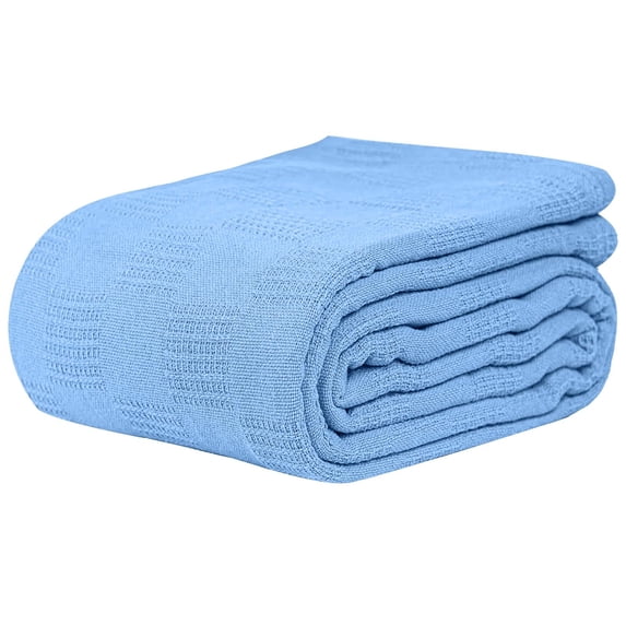 Linteum Textile Hospital Thermal SNAGLESS Spread Blanket, 100% Cotton (74x100 in, Blue)