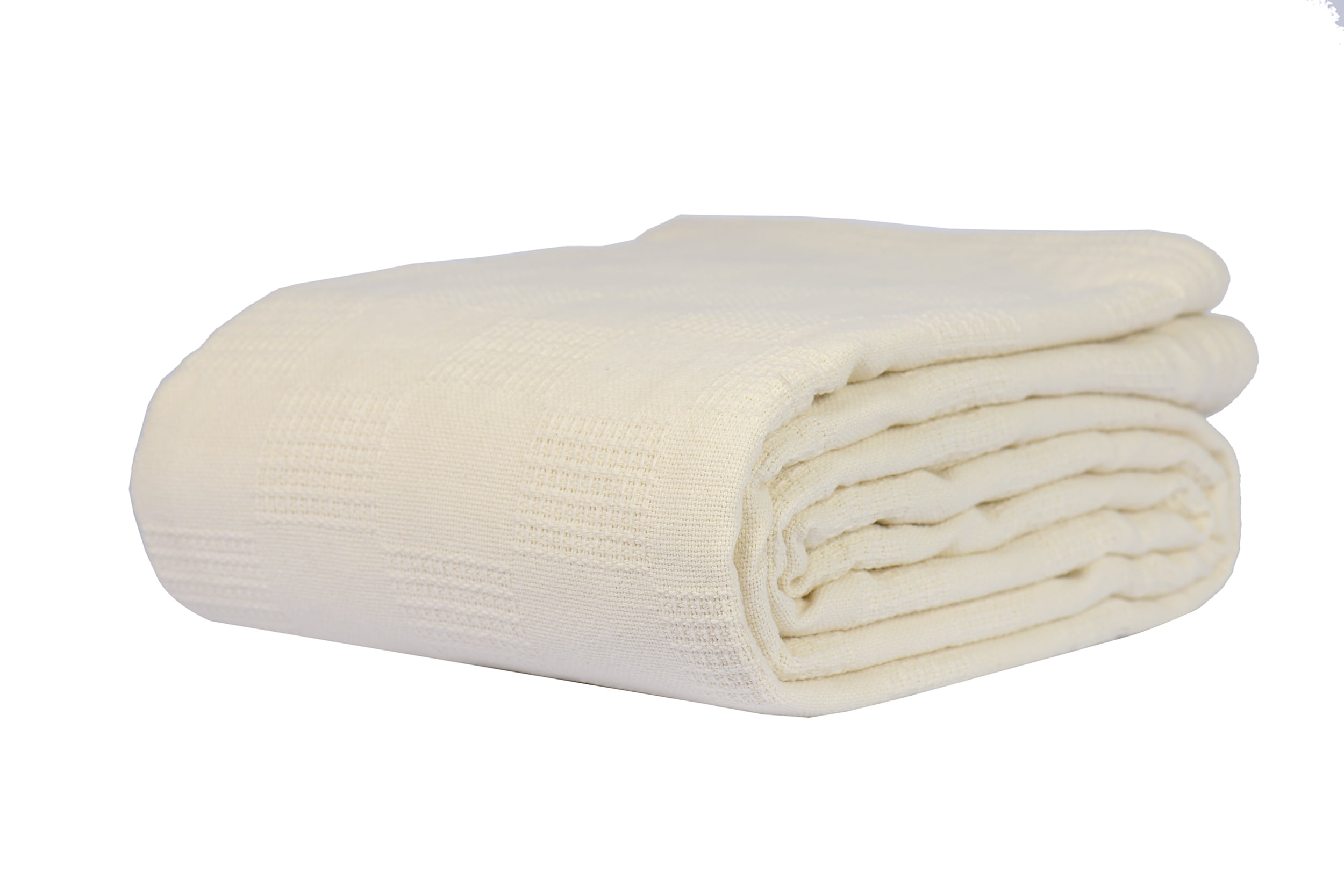 Linteum Textile Hospital Thermal Cotton SNAGLESS Blanket, (74x100 in, 100% White) Spread