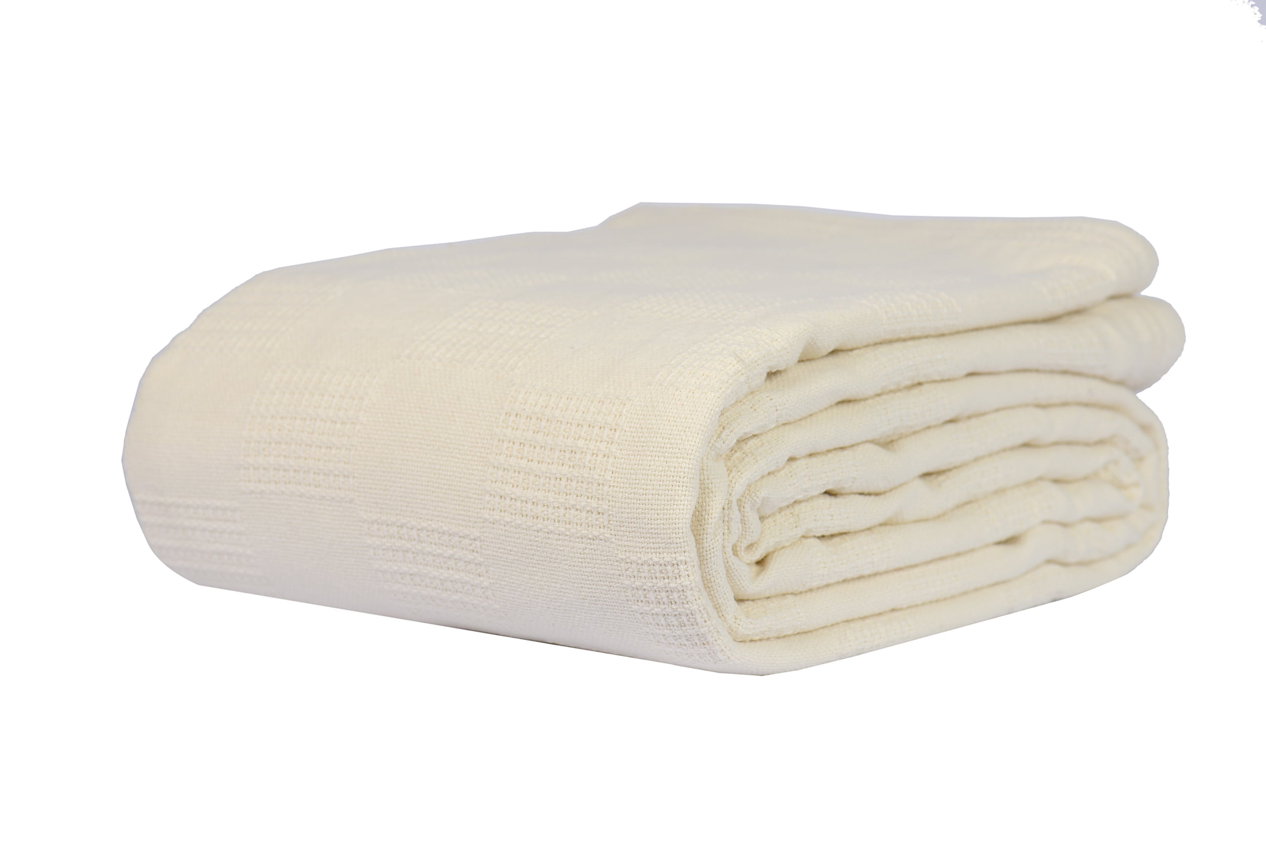 Linteum Textile Hospital Thermal SNAGLESS Spread Blanket 100 Cotton 74x100 in Cream