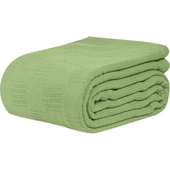 Linteum Textile Hospital Thermal SNAGLESS Spread Blanket, 100% Cotton (74x100 in, Green)