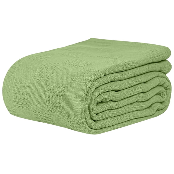 Linteum Textile Hospital Thermal SNAGLESS Spread Blanket, 100% Cotton (74x100 in, Green)