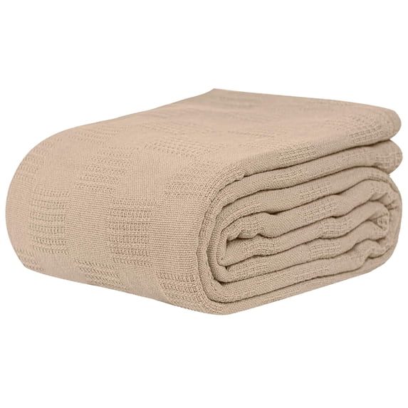 Linteum Textile Hospital Thermal SNAGLESS Spread Blanket, 100% Cotton (74x100 in, Taupe)