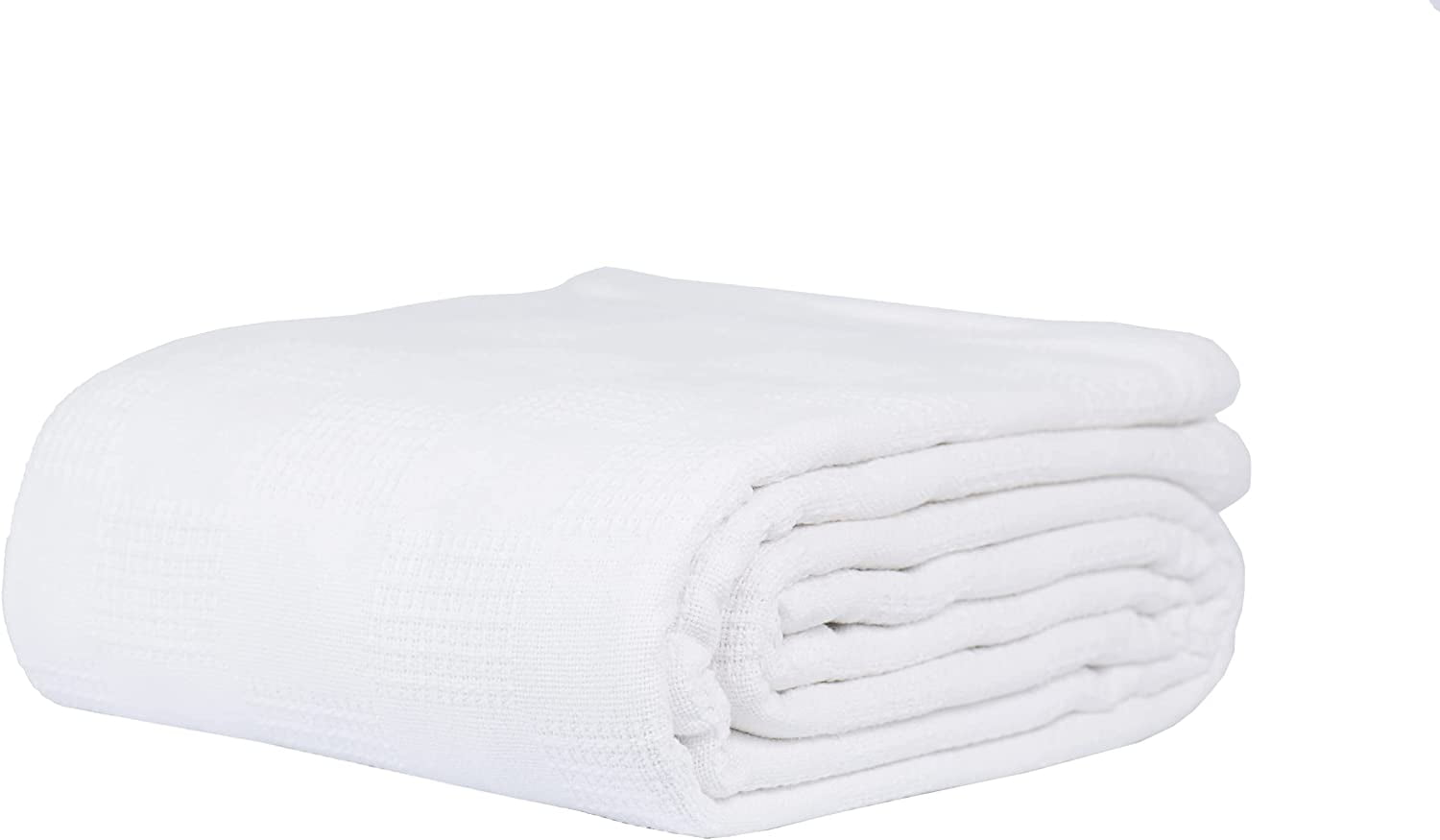 (74x100 Thermal Textile Hospital SNAGLESS 100% Blanket, in, Cotton Spread Linteum White)