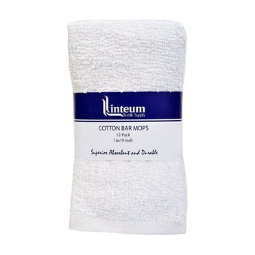 Linteum Textile Kitchen Towels 100% Cotton Terry Bar Mops Pack of 12 (16x19 inches) White