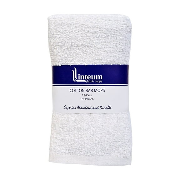 Linteum Textile Kitchen Towels 100% Cotton Terry Bar Mops Pack of 24 (16x19 inches) White