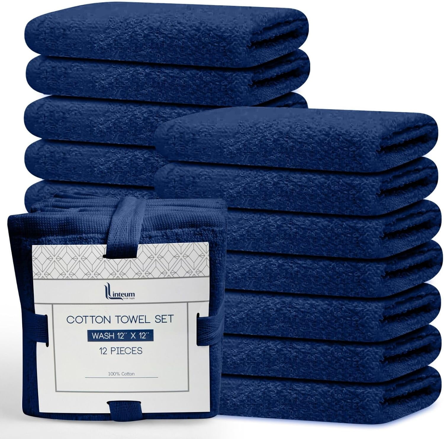Linteum Textile Premium Wash Cloths Set 12x12 Inches 12 Pack Blue 100 Cotton Ring Spun Washcloths Highly Absorbent Soft Feel Face Towels for Bathroom Spa and Gym Walmart Business Supplies