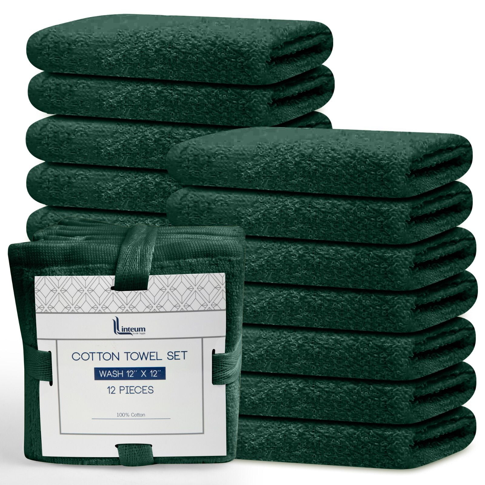 Linteum Textile Premium Wash Cloths Set 12x12 Inches (12 Pack) Hunter
