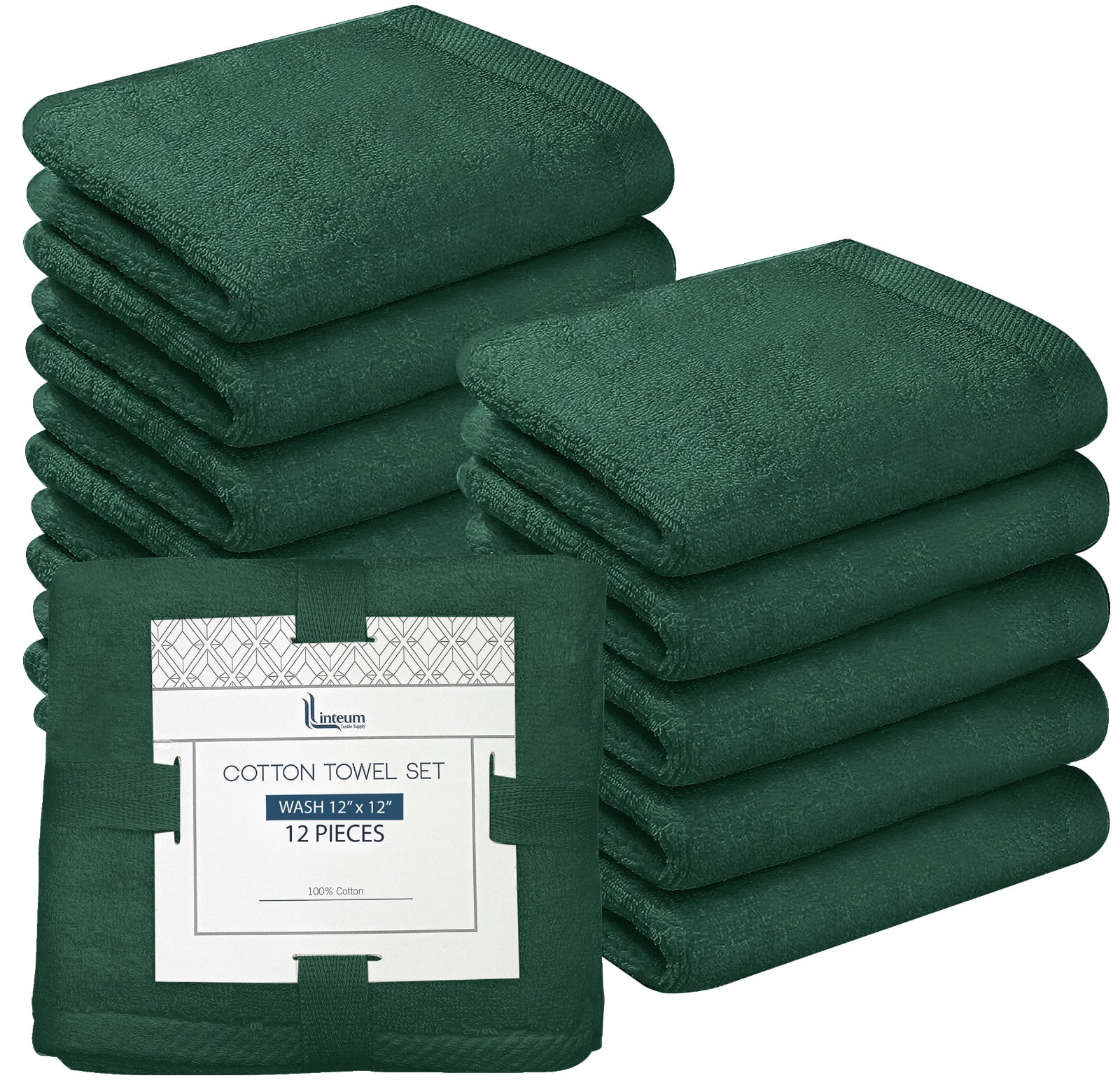 Linteum Textile Premium Wash Cloths Set 12x12 Inches (12 Pack) Hunter