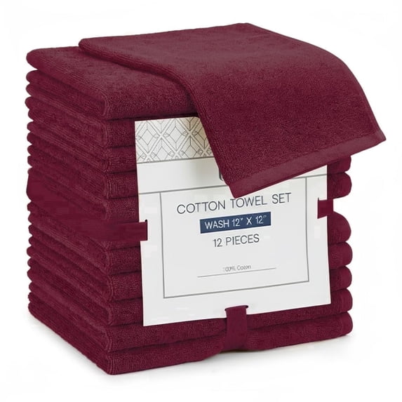 Linteum Textile Supply 12x12 Washcloth (Burgundy) – 100% Ring Spun Cotton Zero Twist Towels | Absorbent, Quick Dry, Durable for Bathroom, Spa, Gym (24 Pack)