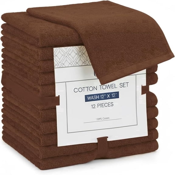 Linteum Textile Supply 12x12 Washcloth (Dark Brown) – 100% Ring Spun Cotton Zero Twist Towels | Absorbent, Quick Dry, Durable for Bathroom, Spa, Gym (24 Pack)