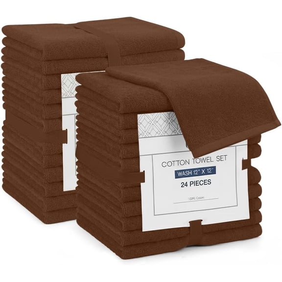 Linteum Textile Supply 12x12 Washcloth (Dark Brown) – 100% Ring Spun Cotton Zero Twist Towels | Absorbent, Quick Dry, Durable for Bathroom, Spa, Gym (24 Pack)