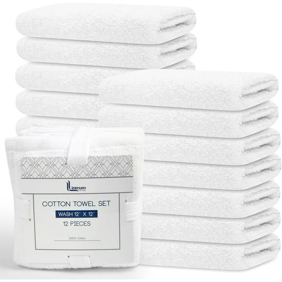 Linteum Textile Supply 100% Cotton 12x12 inch Washcloths, White (12 Pack)