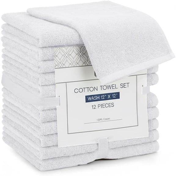 Linteum Textile Supply Premium 12x12 Washcloth (White) – 100% Ring Spun Cotton Zero Twist Towels | Absorbent, Quick Dry, Durable for Bathroom, Spa, Gym (12 Pack)
