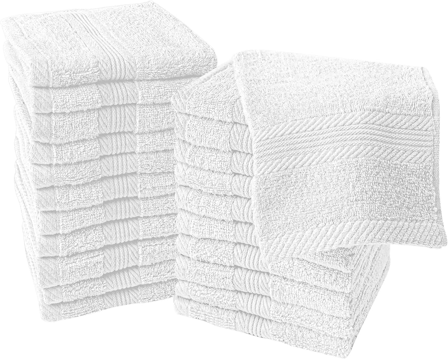 Linteum Textile Face Towel Set, 13x13 Inch, 100% Soft Cotton, 16 Single Ring Spun Washcloths, Absorbent & Durable Face Towel for Household, Spa, Gym and Hotels - 24 Pack (White)