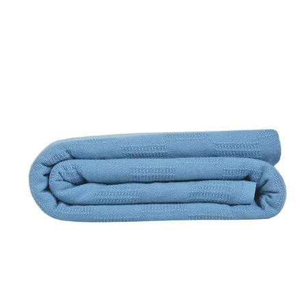 Linteum Textile Supply 100% Cotton Thermal Snag-Free Blanket (Blue, Twin) 66x90 in
