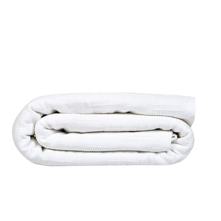 Linteum Textile Supply 100% Cotton Thermal Snag-Free Blanket (White, Queen) 90x90 in