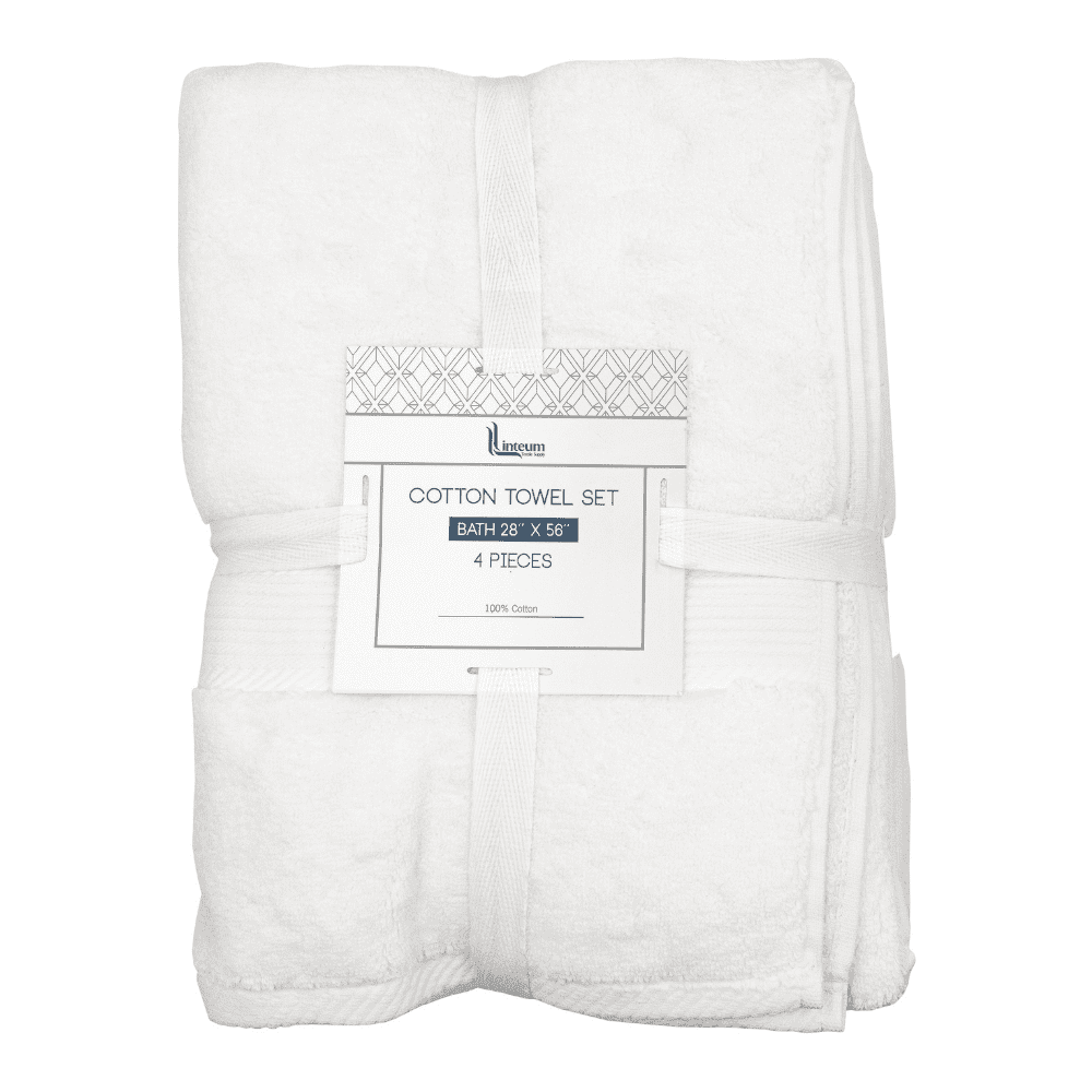 Linteum Textile Supply 4 Piece Towel Set, 28x56 Inch, 100% Cotton Zero Twist Premium Bath Towels Hotel & Spa Quality Quick Dry Fresh & Fluffy Towels, White