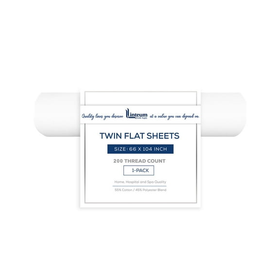 Linteum Textile Supply White Bed Sheet 66 x 104 inches– Soft and Comfortable Twin Size Flat Percale Sheets 200 Thread Count Top Sheets for Home, Hospitals, Spas & Rental Properties (1 Pack)