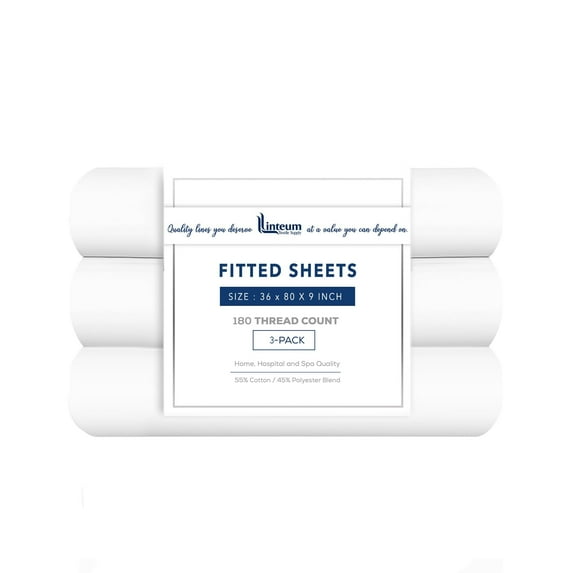 Linteum Textile Twin White Fitted Sheet, 180 Thread Count (3 Pack, 36x80x9 in)