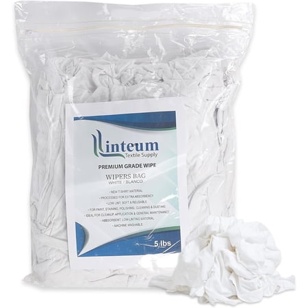 Linteum Textile White Wiper Rags for Kitchen, Bar and Auto Shops, 5 Lb Bag