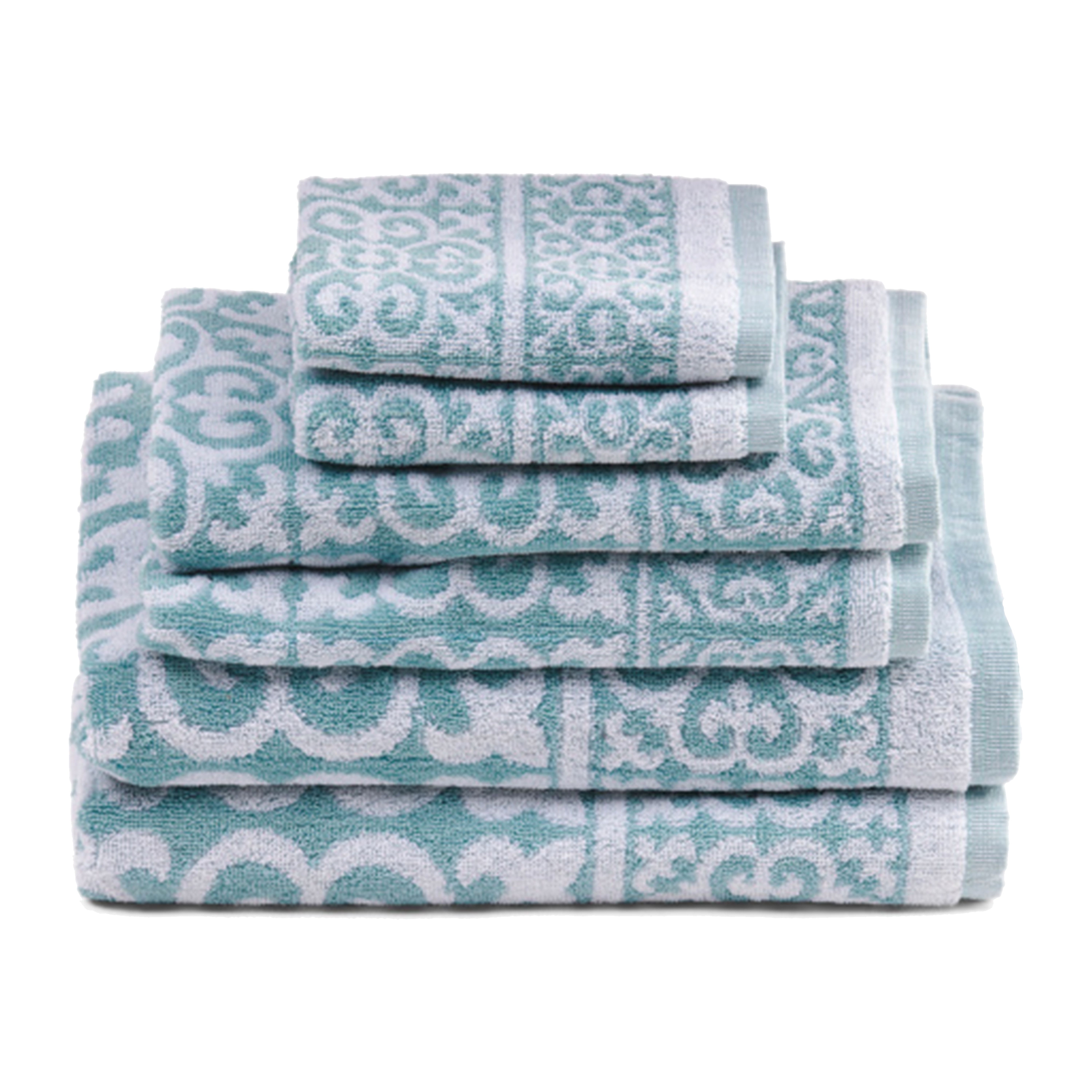 Lintex Arabesque Floral Scroll Jacquard Cotton Towel Set, 6 Count