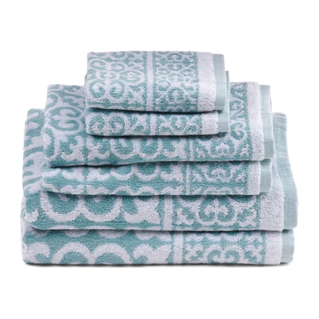 Lintex Arabesque Floral Scroll Jacquard Cotton Towel Set, 6 Count